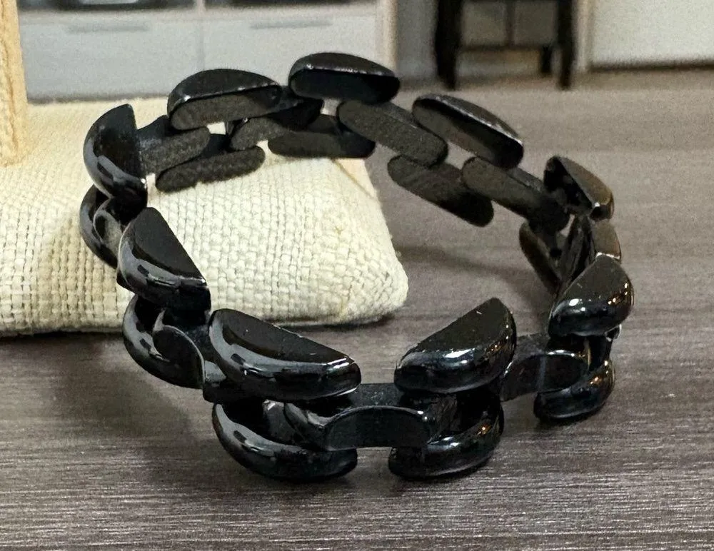 Vintage Mid Century Modern Rivo Swiss Made Black Link Flexible Bracelet - Image 3