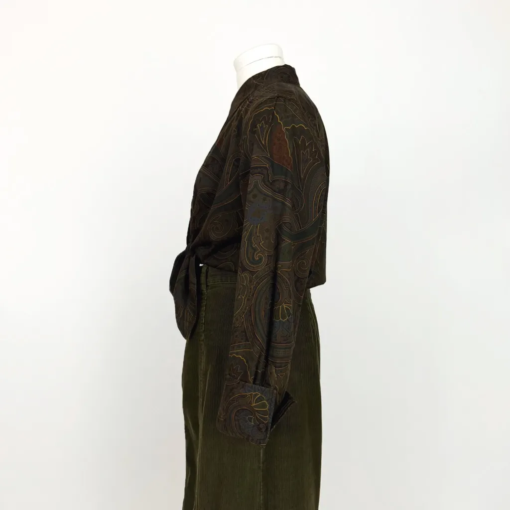 Vintage 90’s Ralph Lauren Button-Down Paisley Blouse in Brown and Olive | Size L - Image 6