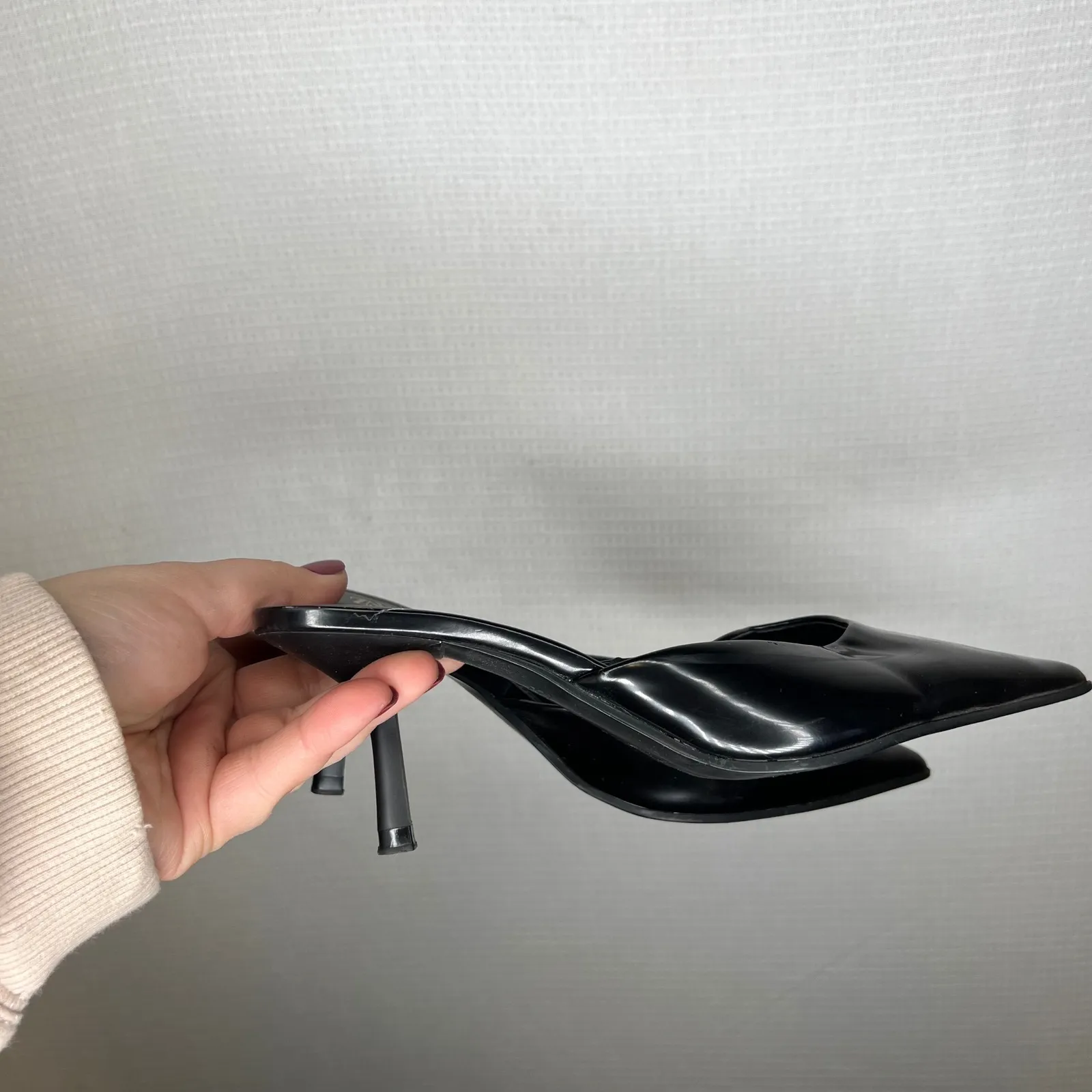 ZARA Pointed Toe Black Patent Mule Heels Kitten Heel Shoes Women Size 39 - Image 4