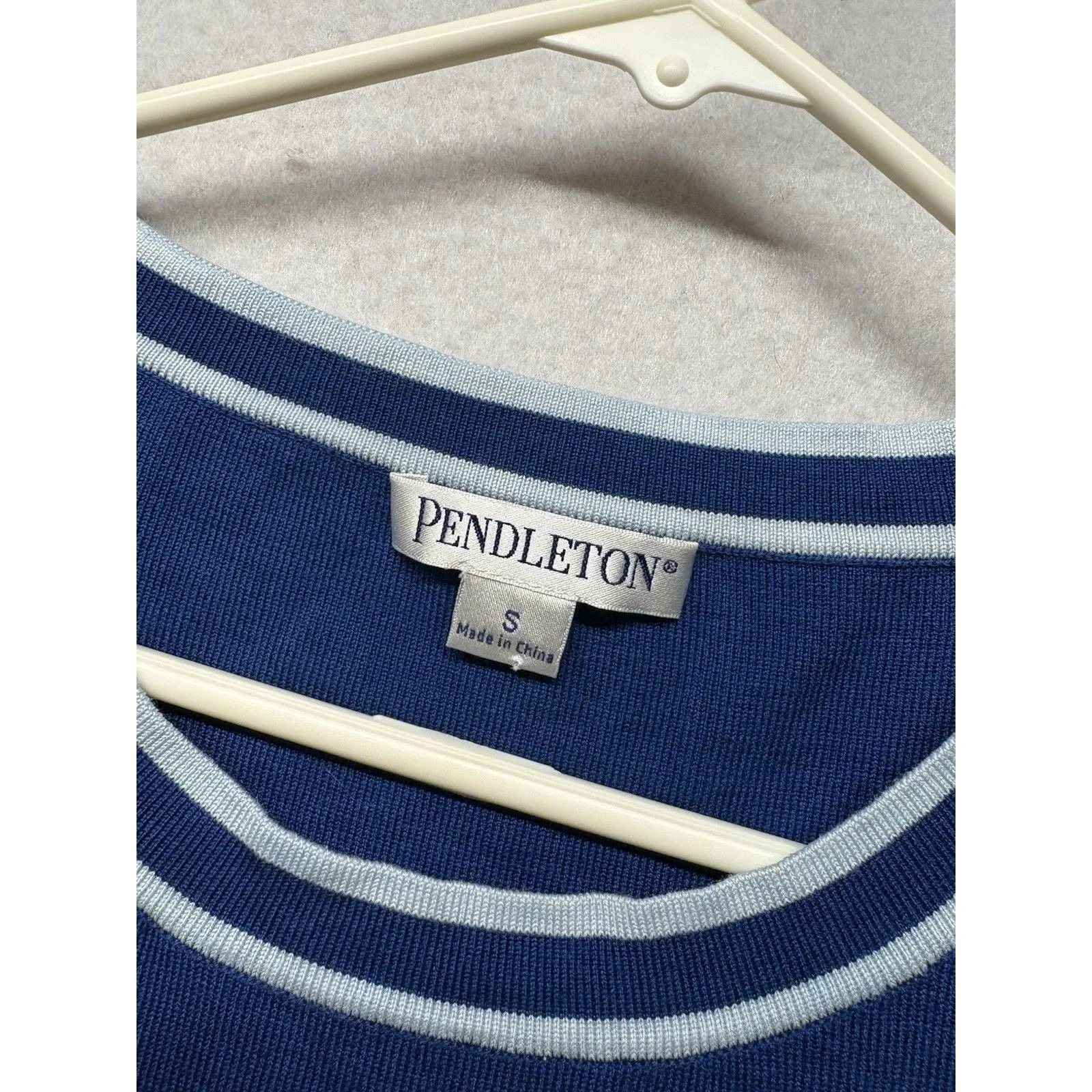 Pendleton Top Dark Blue Stripe Trim Pullover Knit Tank Blouse Womens Size Small - Image 2