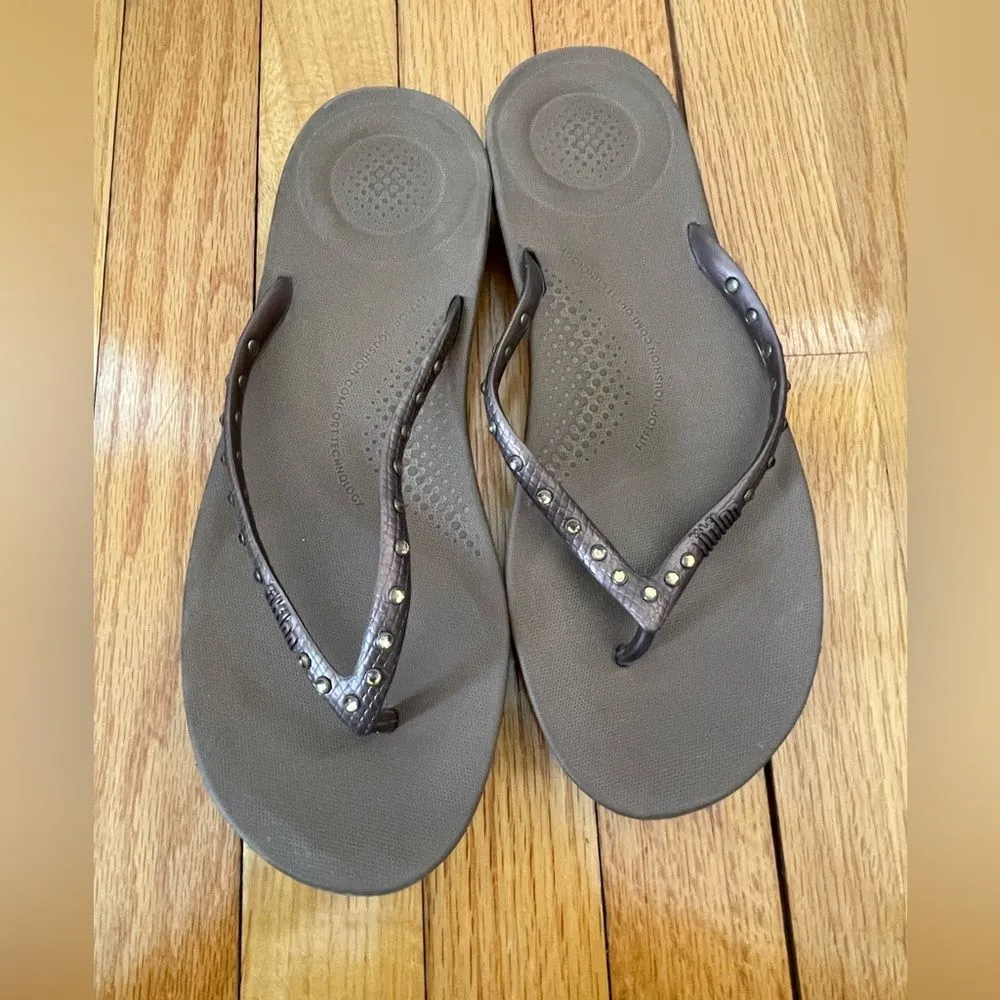 FitFlop Iqushion  Flip Flop Sandals Women's brown rhinestones  US 8 - Image 2
