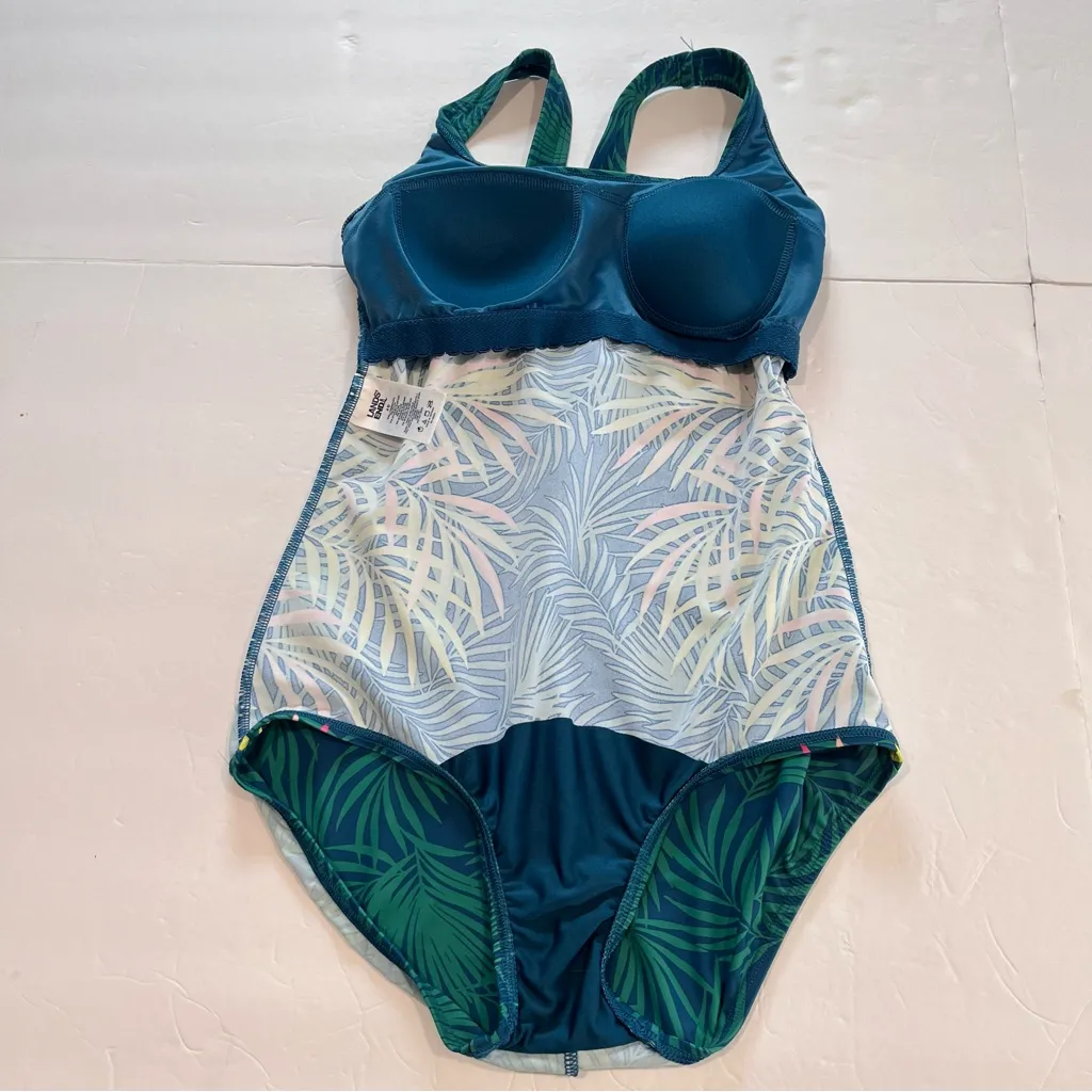 Lands End Blue Green Tropical‎ Palm Leaf One Piece Swimsuit Size 6 D - Image 9