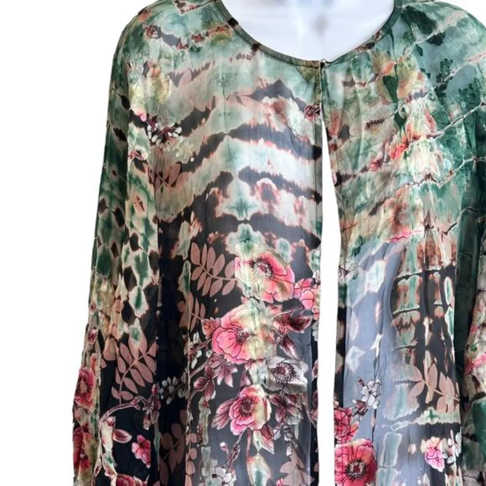 CITRON Santa Monica‎ tie dye floral embossed logenlook open front cardigan 1X Green - Image 12