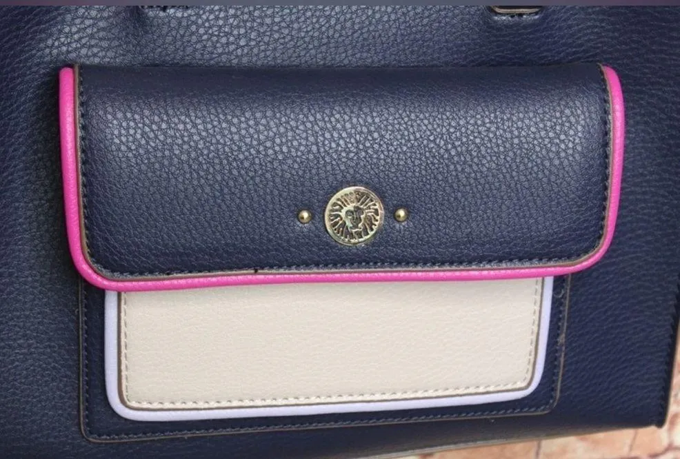 Anne Klein | Arianna Satchel Pebble Leather Navy/Violet w/Crossbody Strap - Image 4