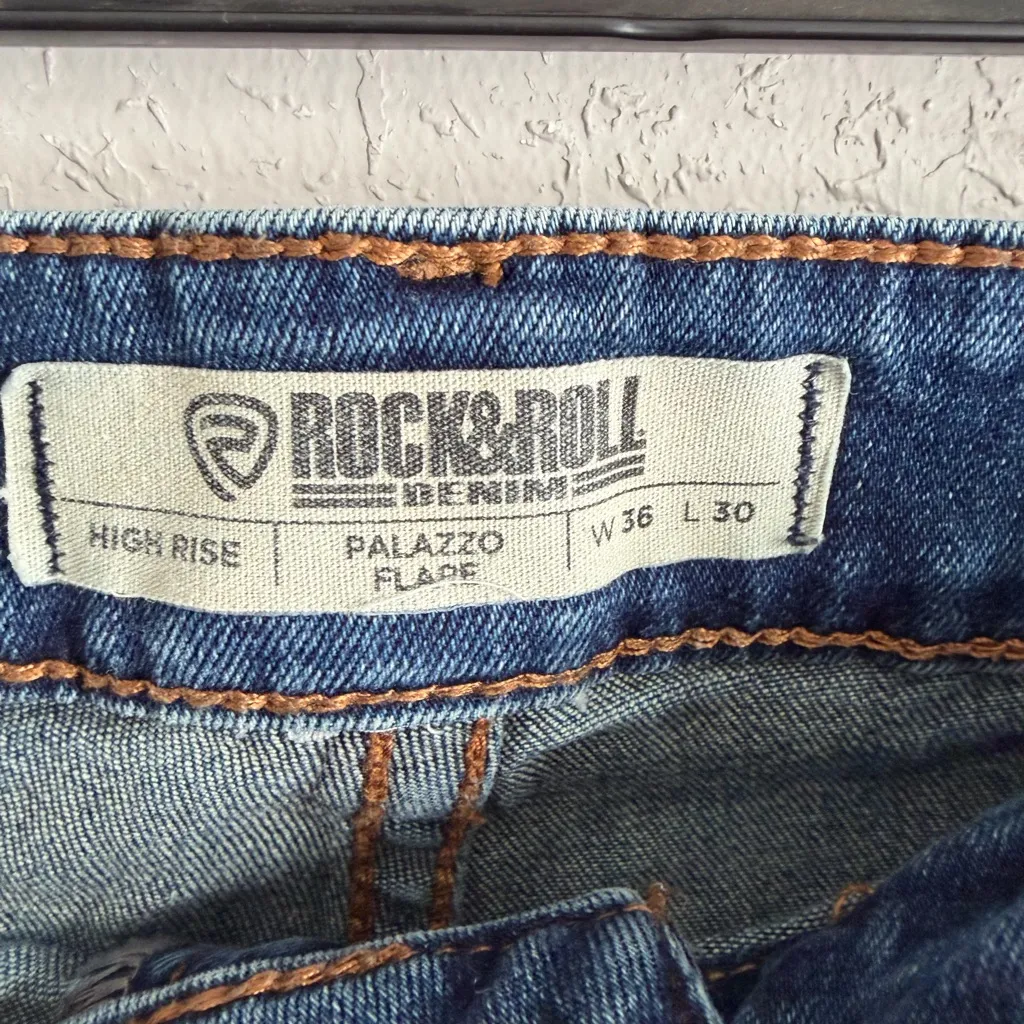 Rock&Roll Denim High Rise Palazzo Flare Leg Dark Wash Blue Denim Jeans Womens 36 Size undefined - Image 4