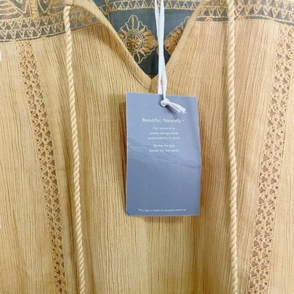 NWT Garnet Hill Top Organic Cotton Lace Trim Peasant Blouse Yellow Size 2 NEW - Image 5