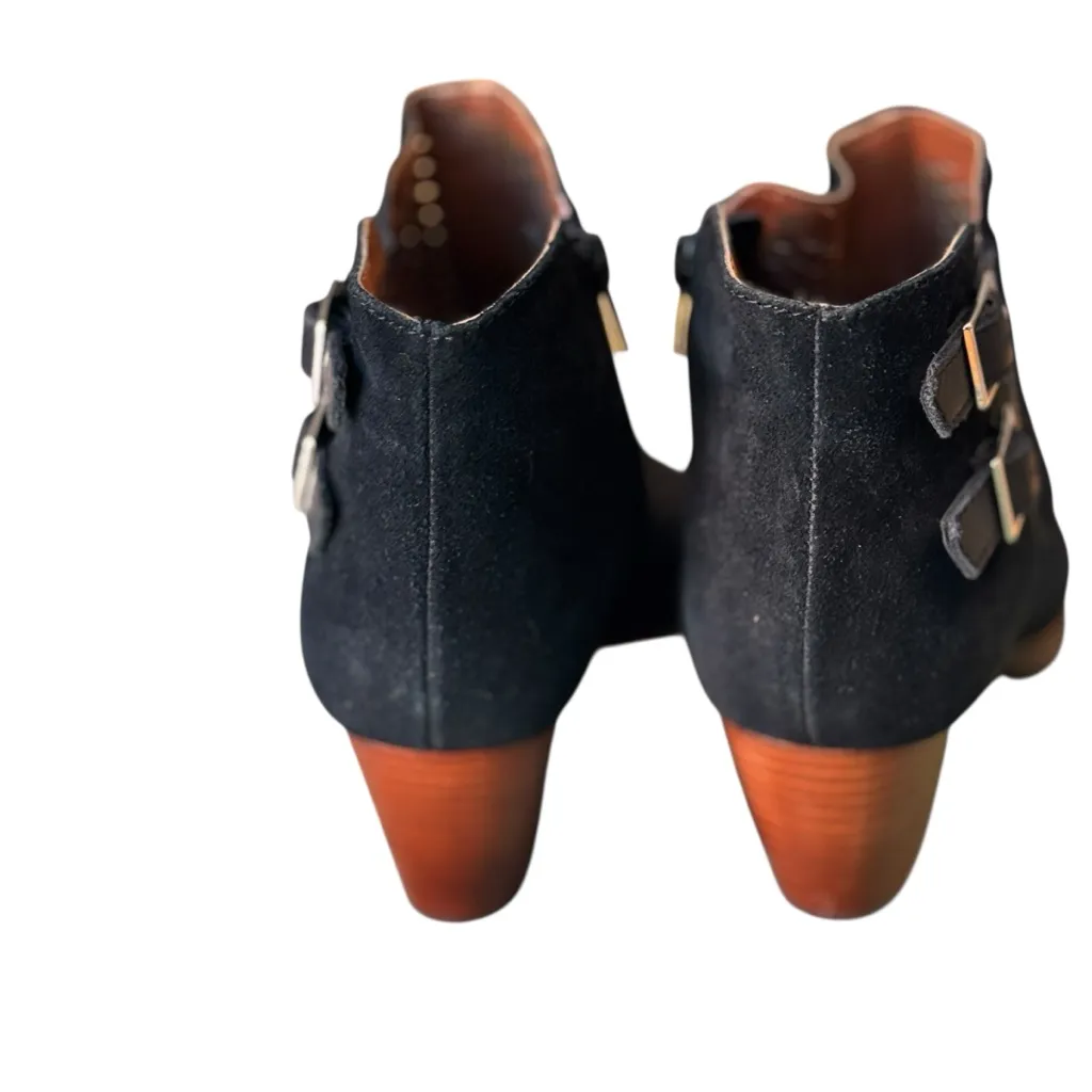 Vionic Black Suede Peep-Toe Booties Size 7 EU 37 – Low Heel Buckle Ankle Boots - Image 7