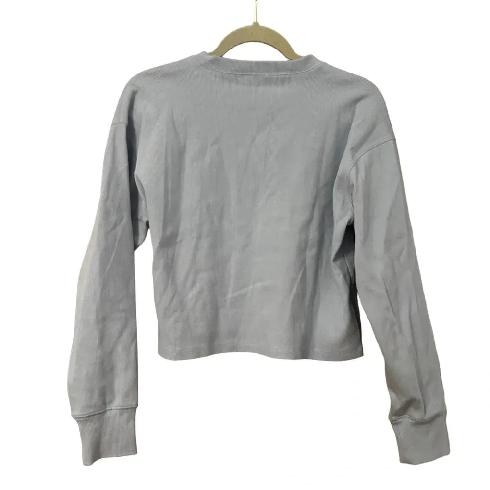 WILFRED BABY BLUE RIBBED CROPPED HENLEY - Image 2