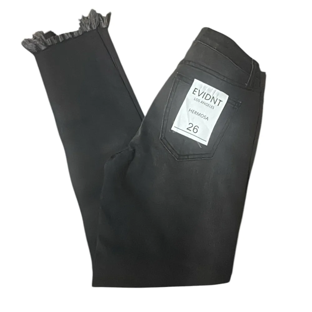 Evidnt‎ Hermosa Jeans Womens 26 Black Denim Wash Skinny Stretches Raw Hem New - Image 4