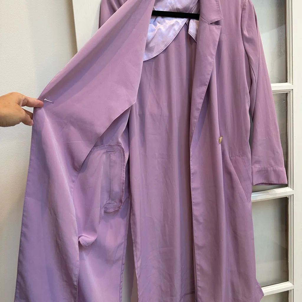 J. Crew Lavender Wrap Satin Draped Duster Coat in Pastel Lilac Purple Size XS - Image 4