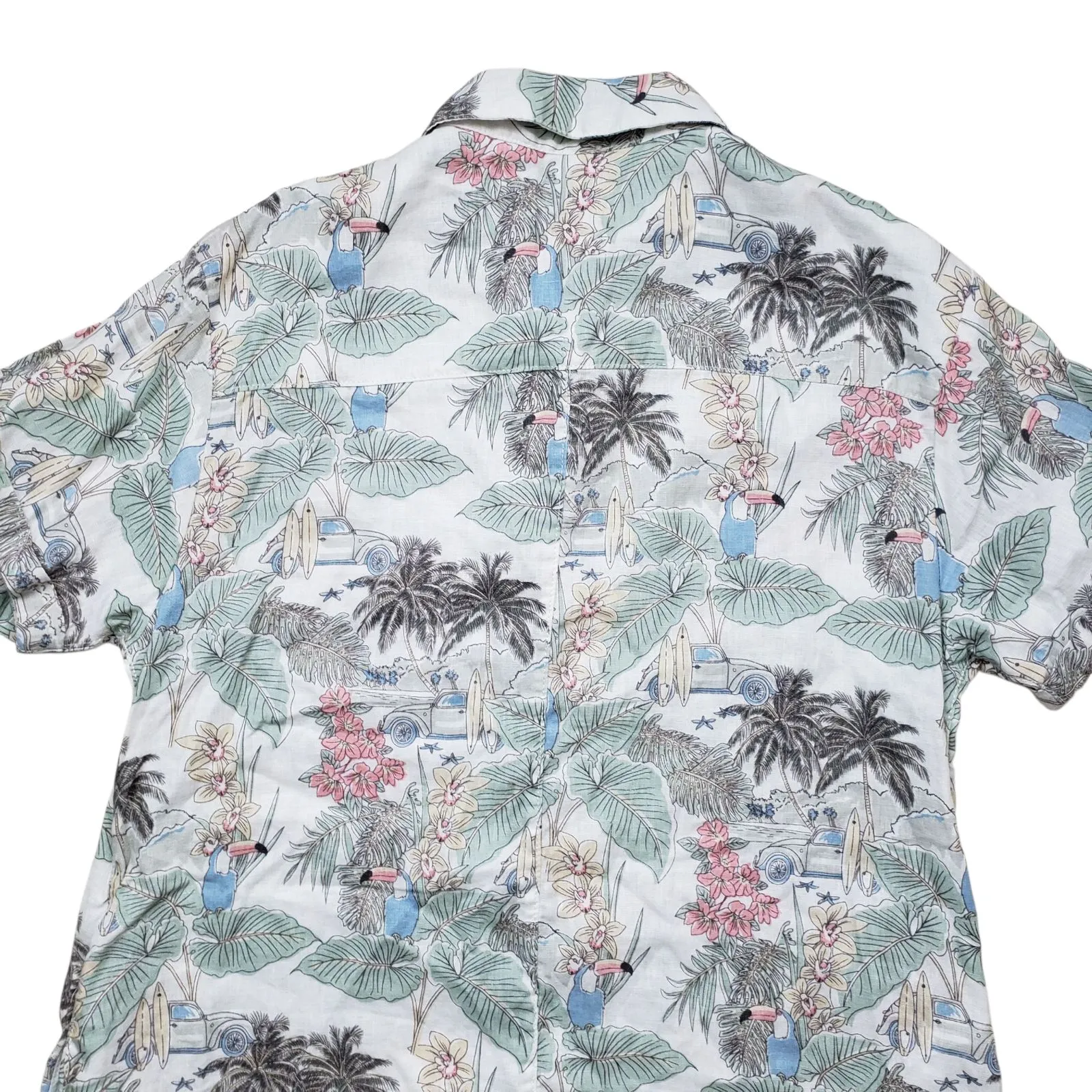 Rachel Zoe 100% Linen Mini Dress Womens Large Floral Button Front Tropical - Image 8