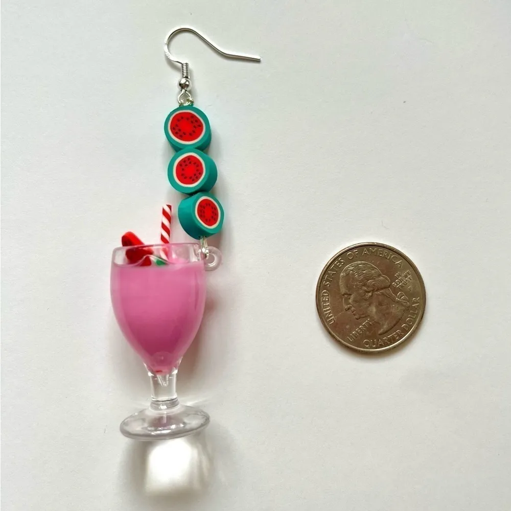 Handmade Watermelon Smoothie Earrings‎ Pink - Image 5