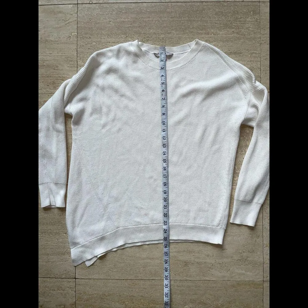 Athleta Womens Rest Day Asymmetrical Pullover Sweater White M Crew Neck Rib Knit - Image 4