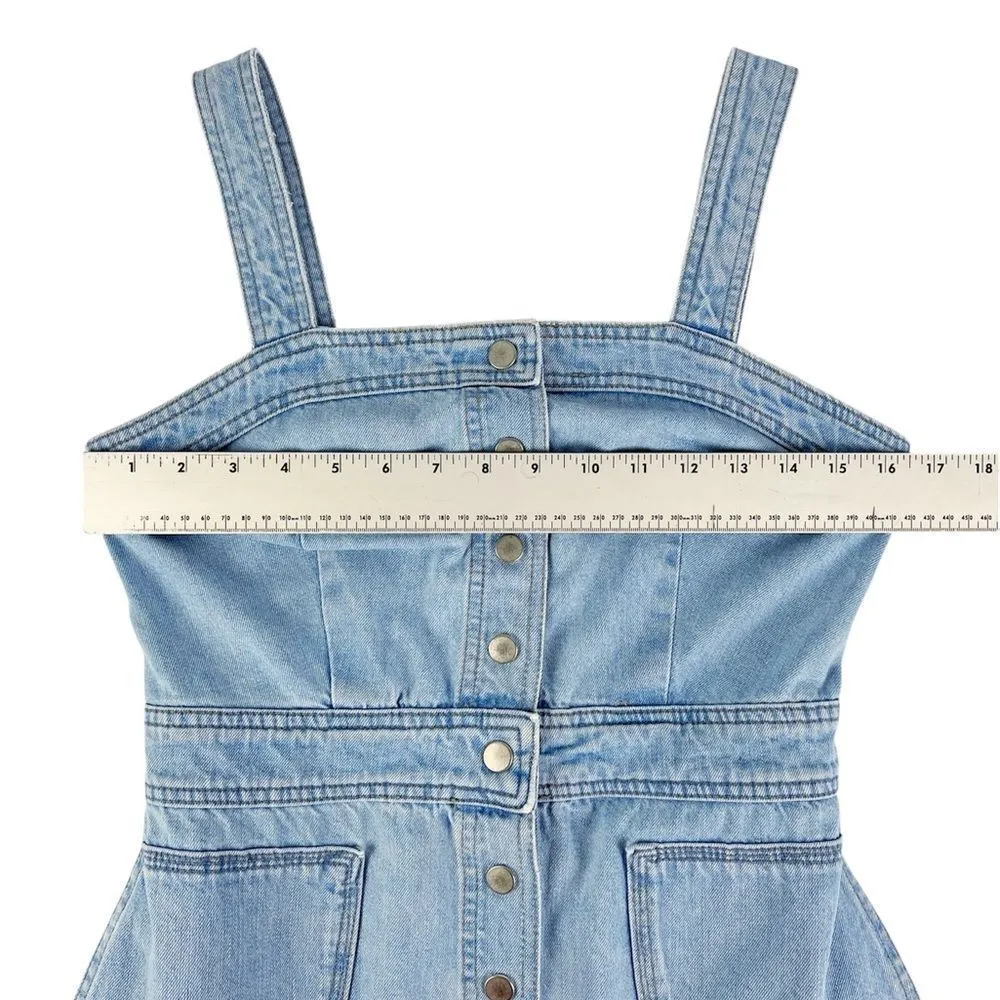 Topshop Moto Denim Jean Snap Front Dress Light Wash Square Neck Size 6 - Image 3