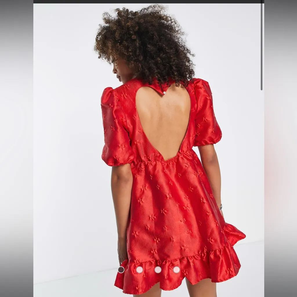 NWT Sister Jane Jacquard Mini Dress With Open Heart Back Sz Medium Red - Image 3