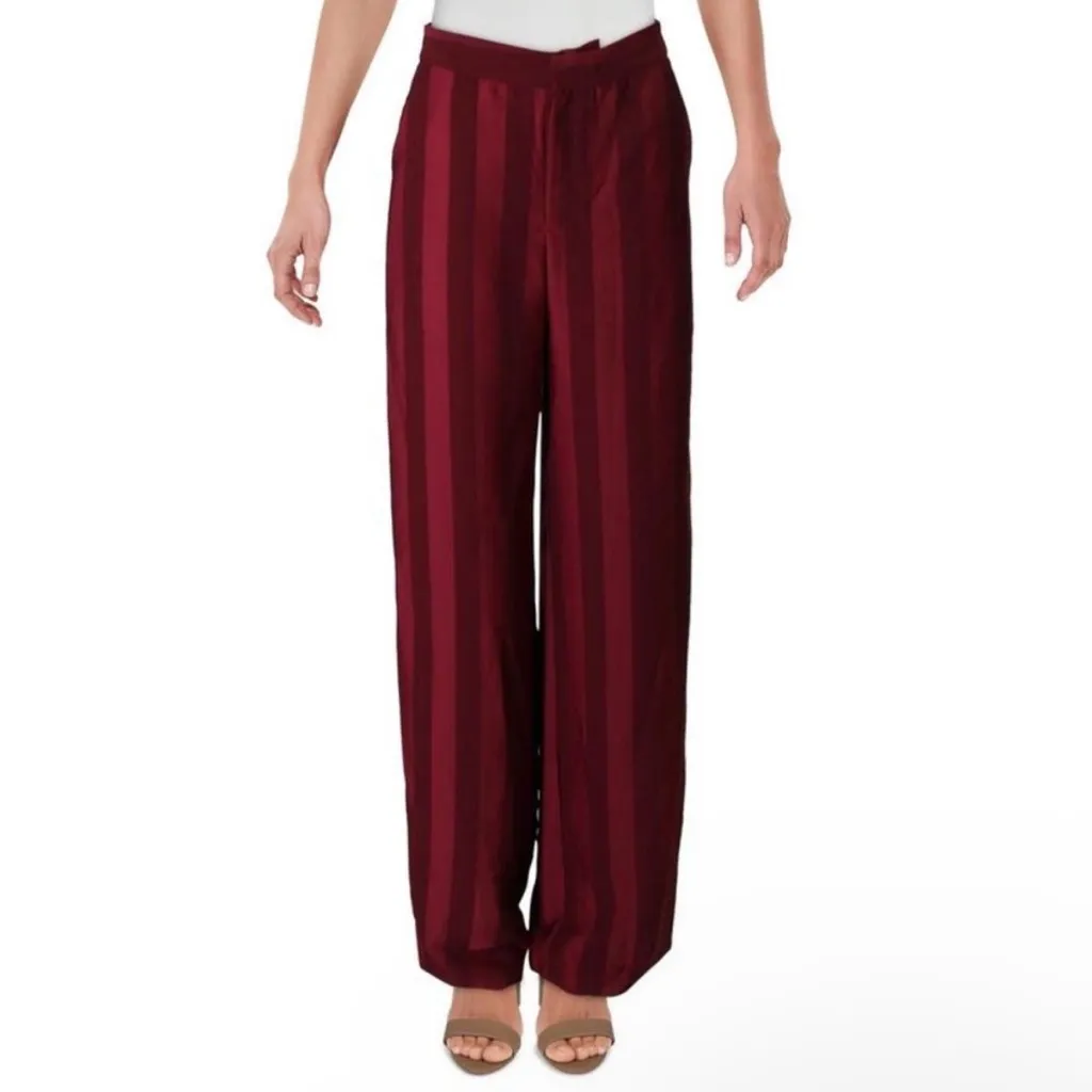 NEW Endless Rose Burgundy Satin Striped Wide Leg High Rise Pants SMALL - Image 2