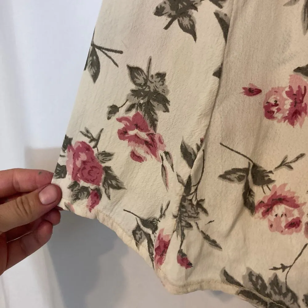 Vintage 90s Tangibles Lightweight Ivory White Pink Green Floral Button Tie Skirt Size M - Image 5