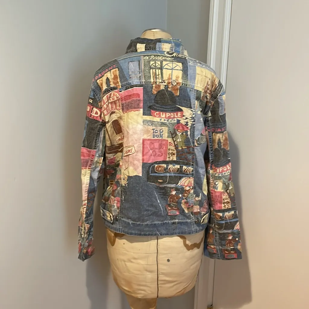 Chico's Design Printed Denim Jacket Size 1 Blue - Image 2