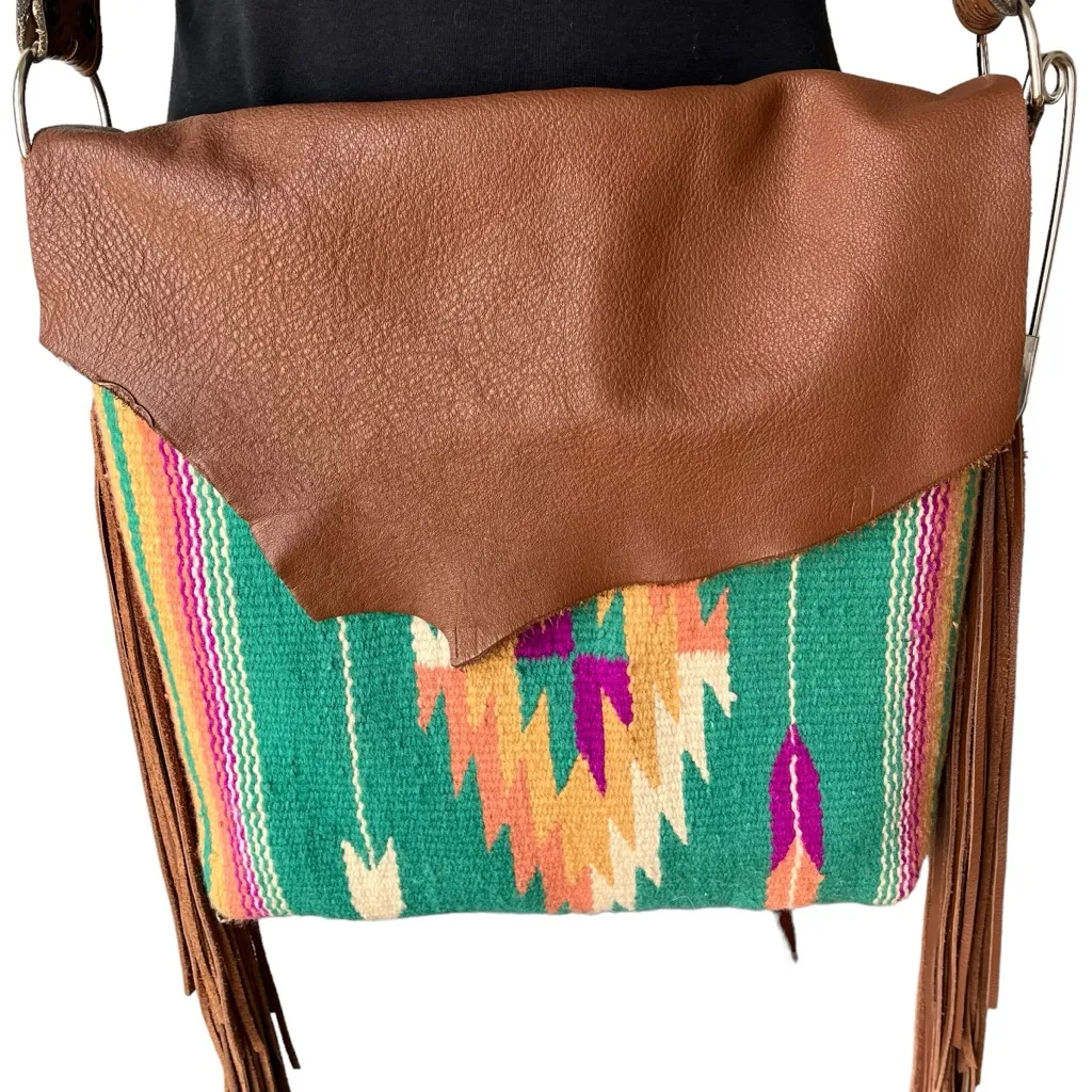 Doc & Dolly Handbags Leather Boho Saddle Blanket Cross Body Western Purse Green - Image 3