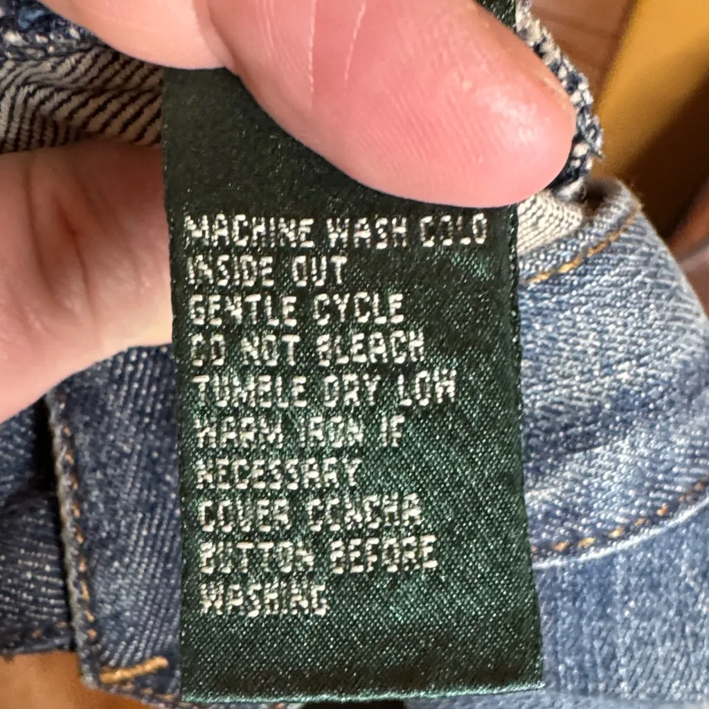 RARE! Lauren Ralph Lauren Blue Boot Cut Suede Fringe Conch Button Jeans Size 8 - Image 12