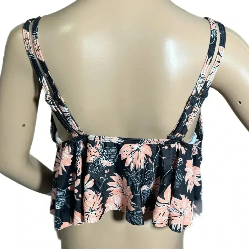 Women’s Floral Print Tankini Top Black Pink Bathing Suit Adjustable Top Sz M Size M - Image 4
