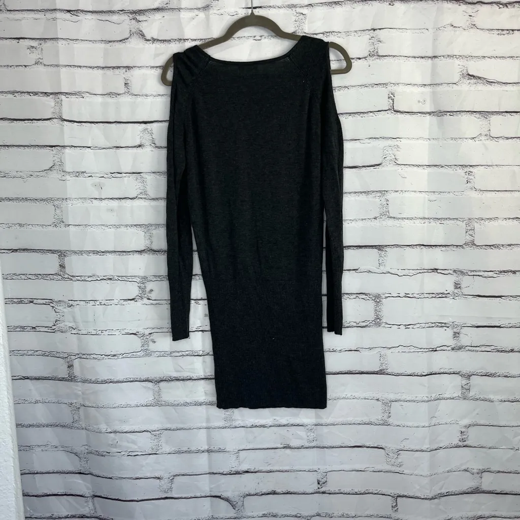 Buffalo David Bitton Charcoal Gray Cold Shoulder Knit Bodycon Sweater Dress S - Image 9