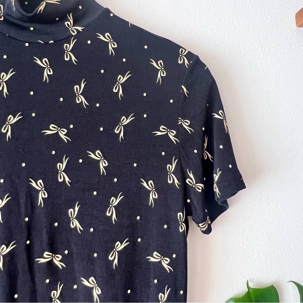 Vintage SUSAN LAWRENCE slinky bow mockneck blouse Women’s SIZE MEDIUM demure Y2K - Image 3