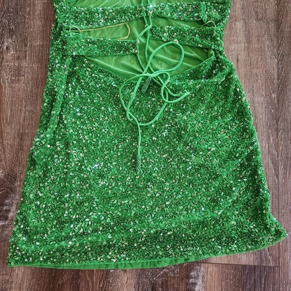 Retrofete Astrid Sequin Dress in Kelly Green Size Large NWT Mini Sleeveless - Image 8