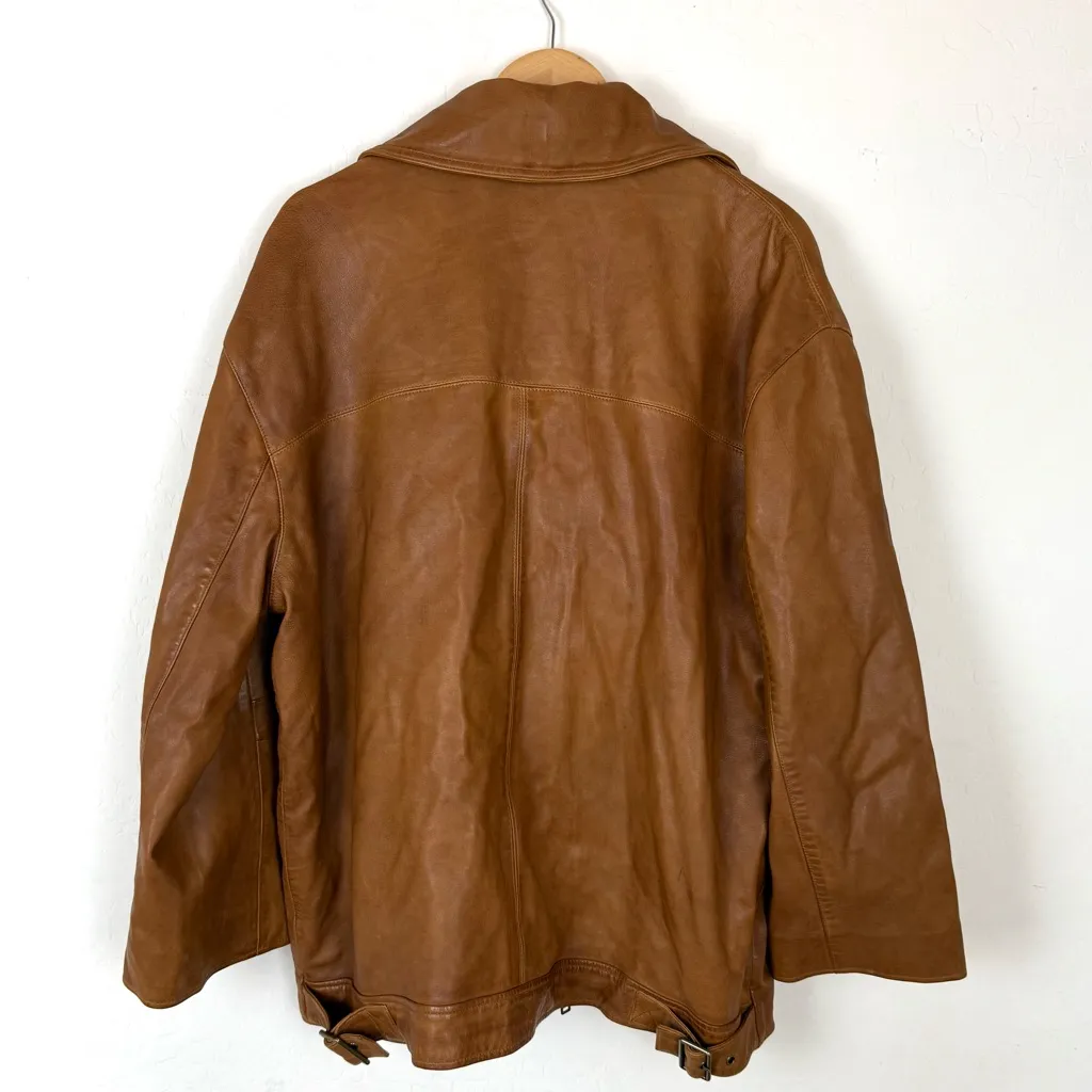 Free People Camel Brown Oversized Jacket 100% Lamb Leather - Image 9