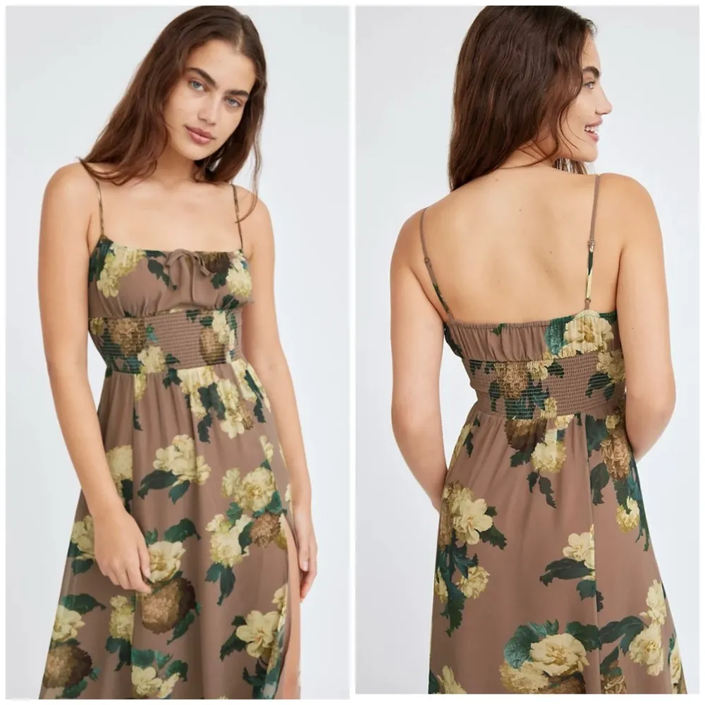 Wilfred Genoa mauve brown smocked side slit floral midi dress Small Purple - Image 3