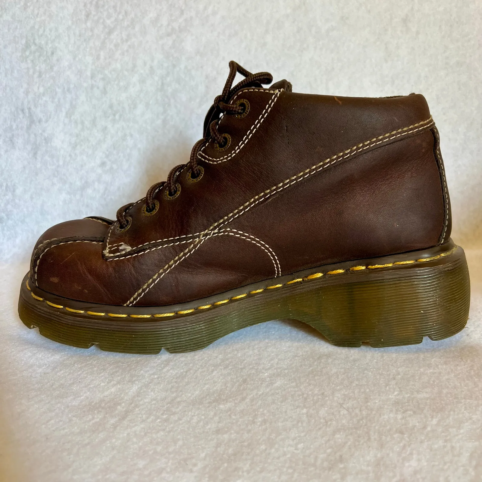 Vtg Dr. Martens Doc Daisy Chunky Platform Ankle Boot 12281 Brown Womens 8 Y2K - Image 8
