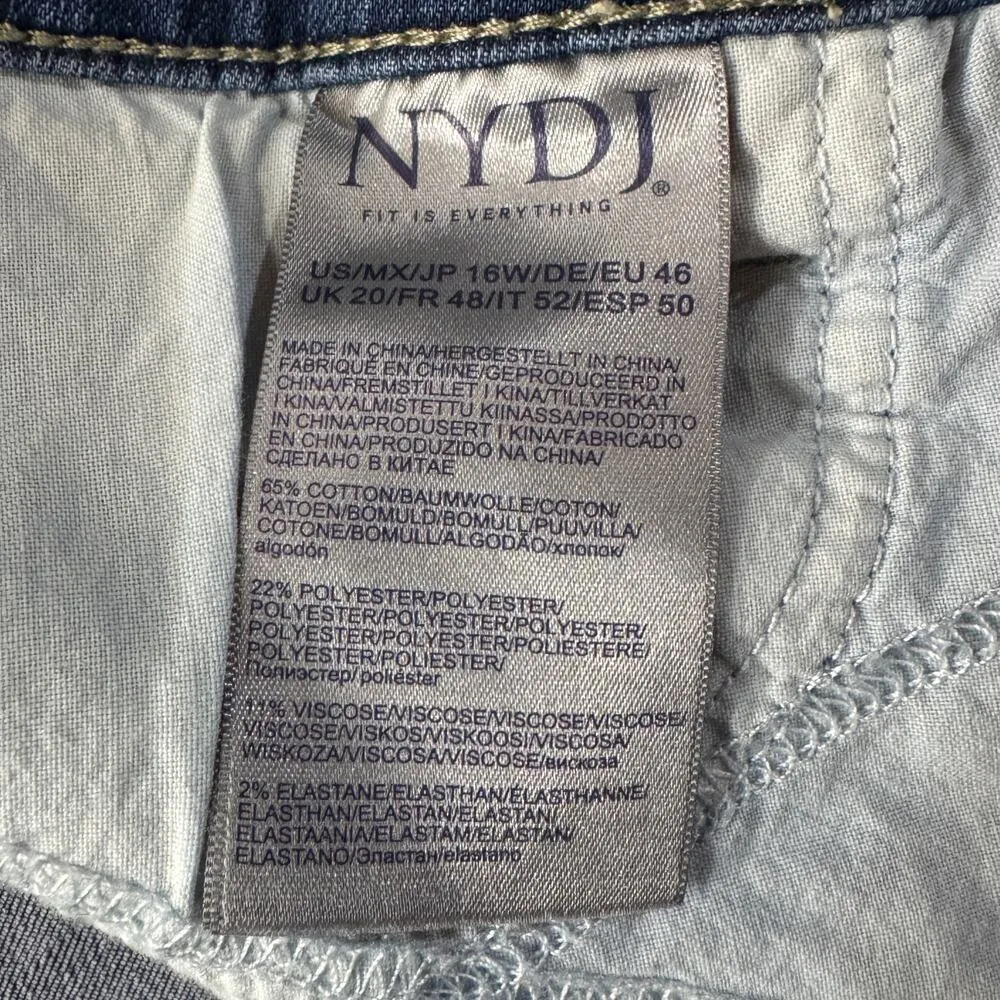 NYDJ SZ 16W Sheri Slim Jeans LiftXTuck Stretch Hi-Rise Zip-Fly Frayed Hems Blue - Image 9