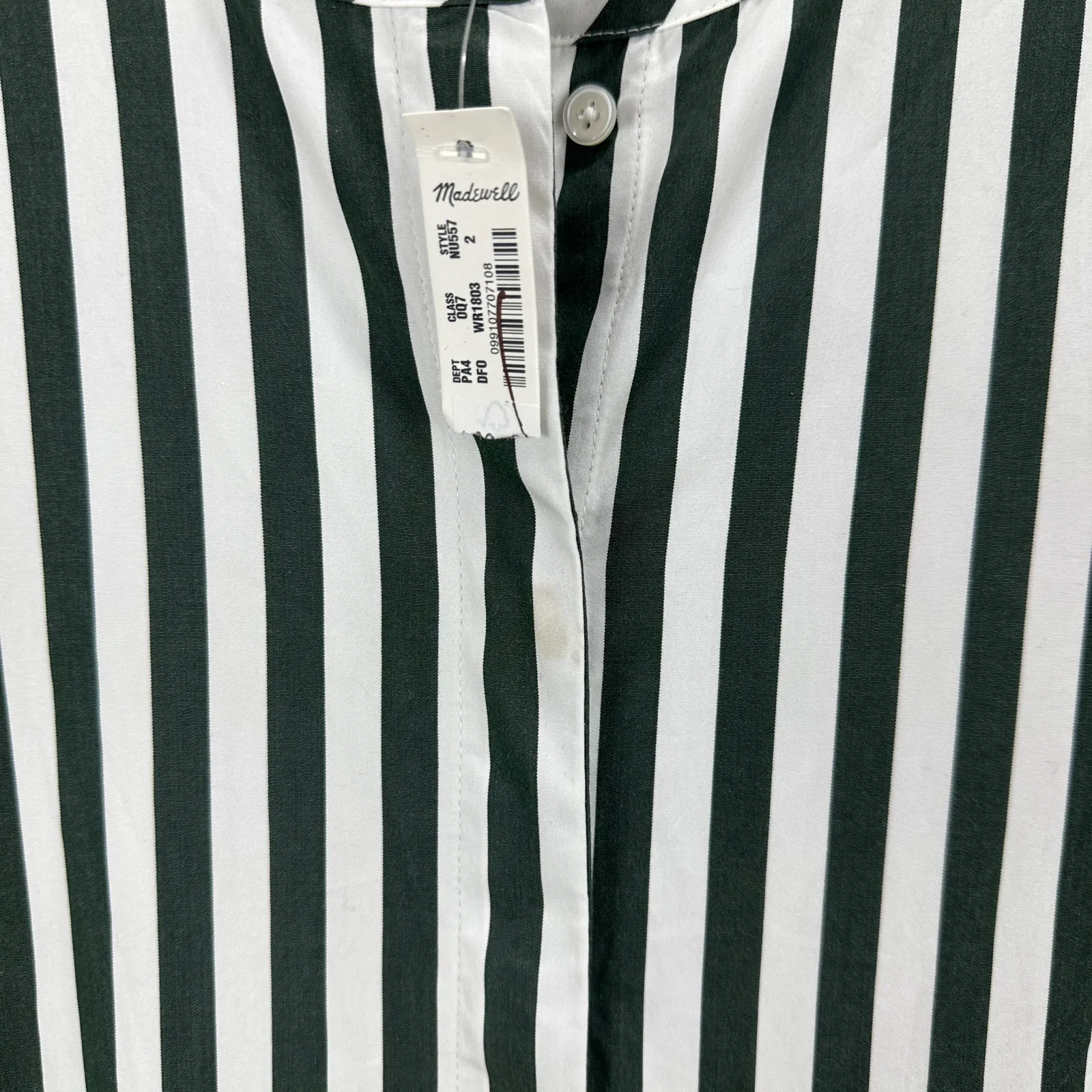 Madewell Tie Waist Midi Shirtdress in Stripe White Deep Forest Cotton US 2 NWT - Image 15