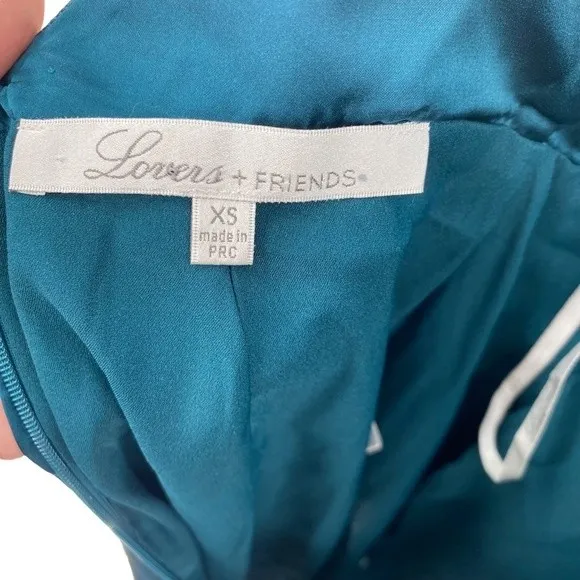 Lovers + Friends Size xs Brynn Asymmetrical Satin Plunge‎ Dress Open Back Teal - Image 4