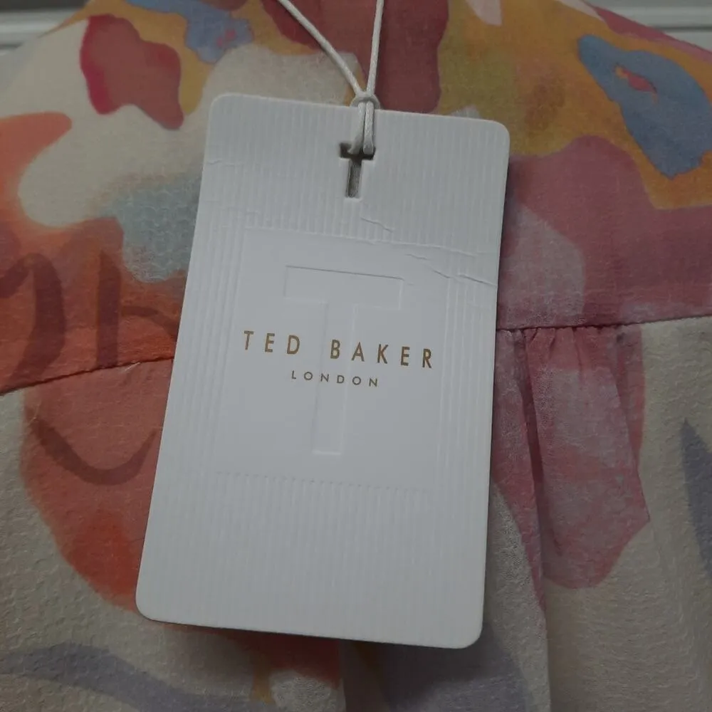 Ted Baker Juleah Dress Womens US Size 8 Floral Ruched Short Sleeve Minidress - Image 8