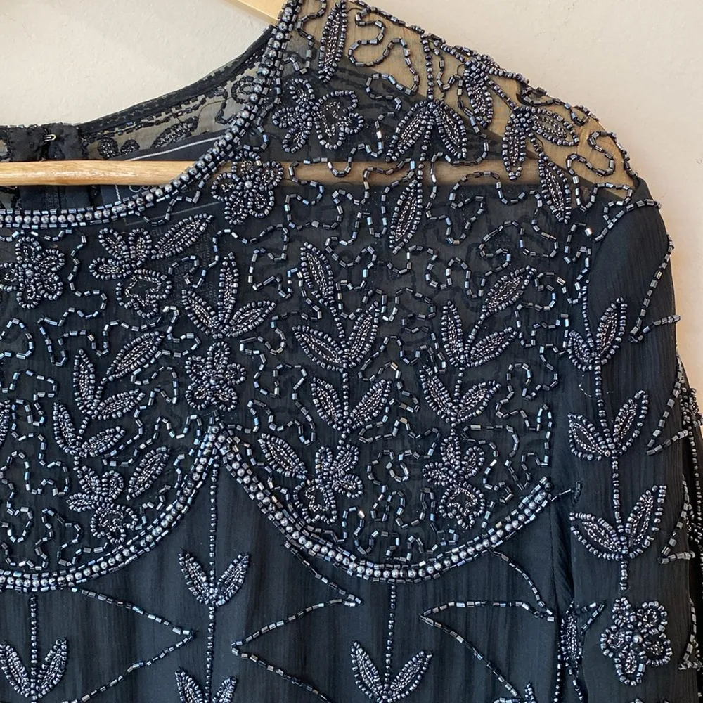 Cote d’ Azur Vintage 1980s Disco Beaded Black Sequin Short Sleeve Top Blouse XL - Image 2