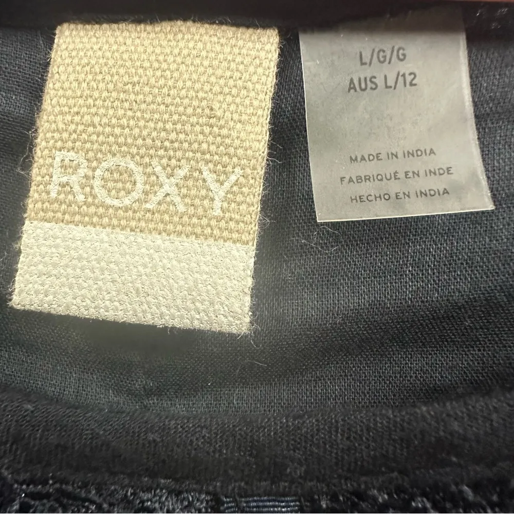 Roxy Side Of Motion Long Cutout Sleeve Lace Accent Elastic Waist Black Dress L - Image 13