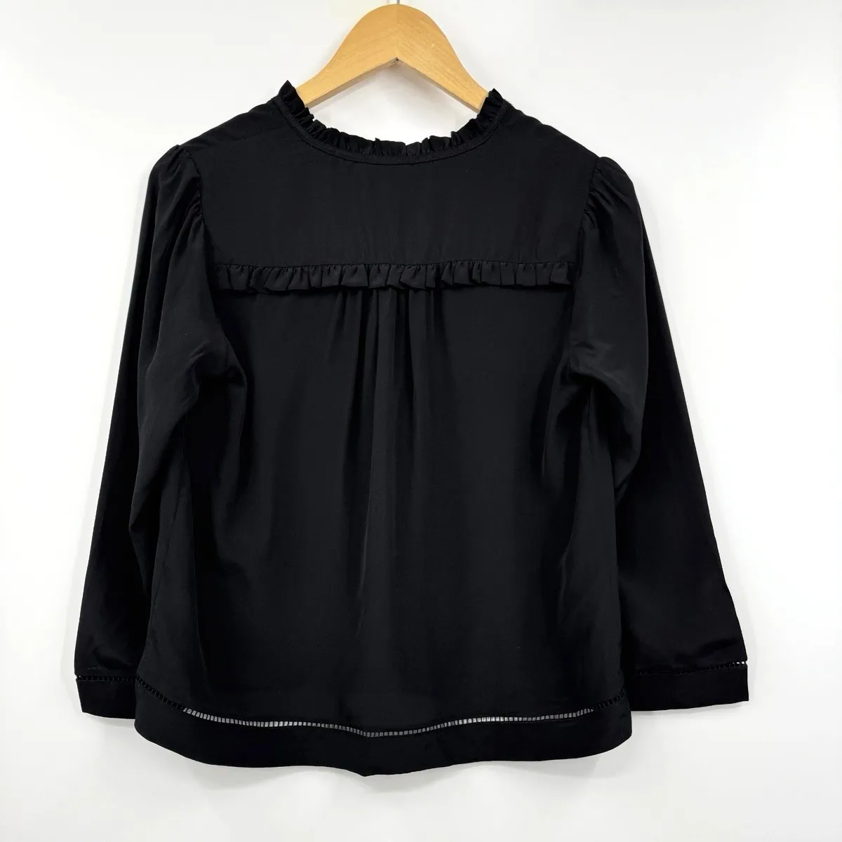 J Crew Point Sur Top Womens Silk‎ Black Pullover Ruffle Shirt Size XS New - Image 6
