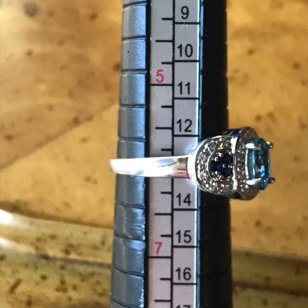 Natural Blue Topaz Blue Sapphire Sterling Silver Ring Size 6 - Image 8