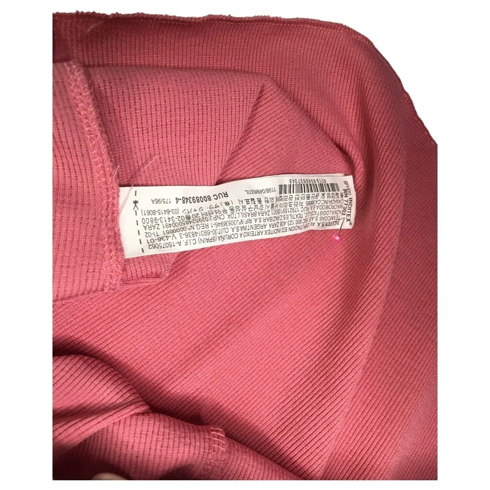 Zara Top Womens L V Neck Ribbed Cropped Short Dolman Sleeve Raw Hem Pink - Image 11