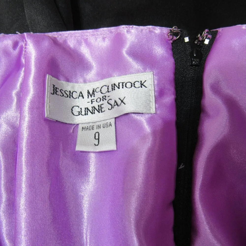 Vintage Jessica McClintock for Gunne Sax Strapless Dress womens 9 black purple - Image 7