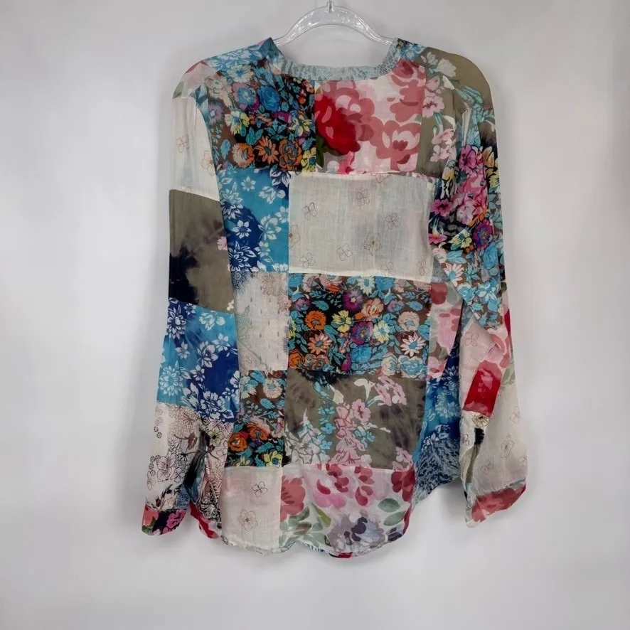 Magazine Popover Top Womens Large Cotton Patchwork Country Boho Cottagecore - Image 7