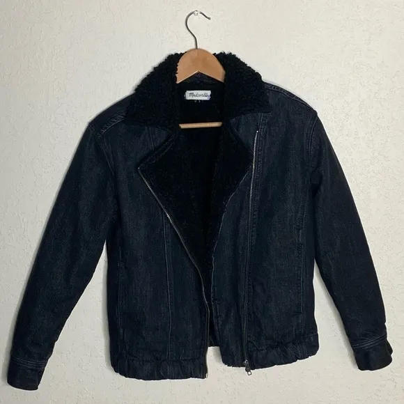 Madewell $168  black jean jacket with Sherpa‎ neck ( S ) - Image 4