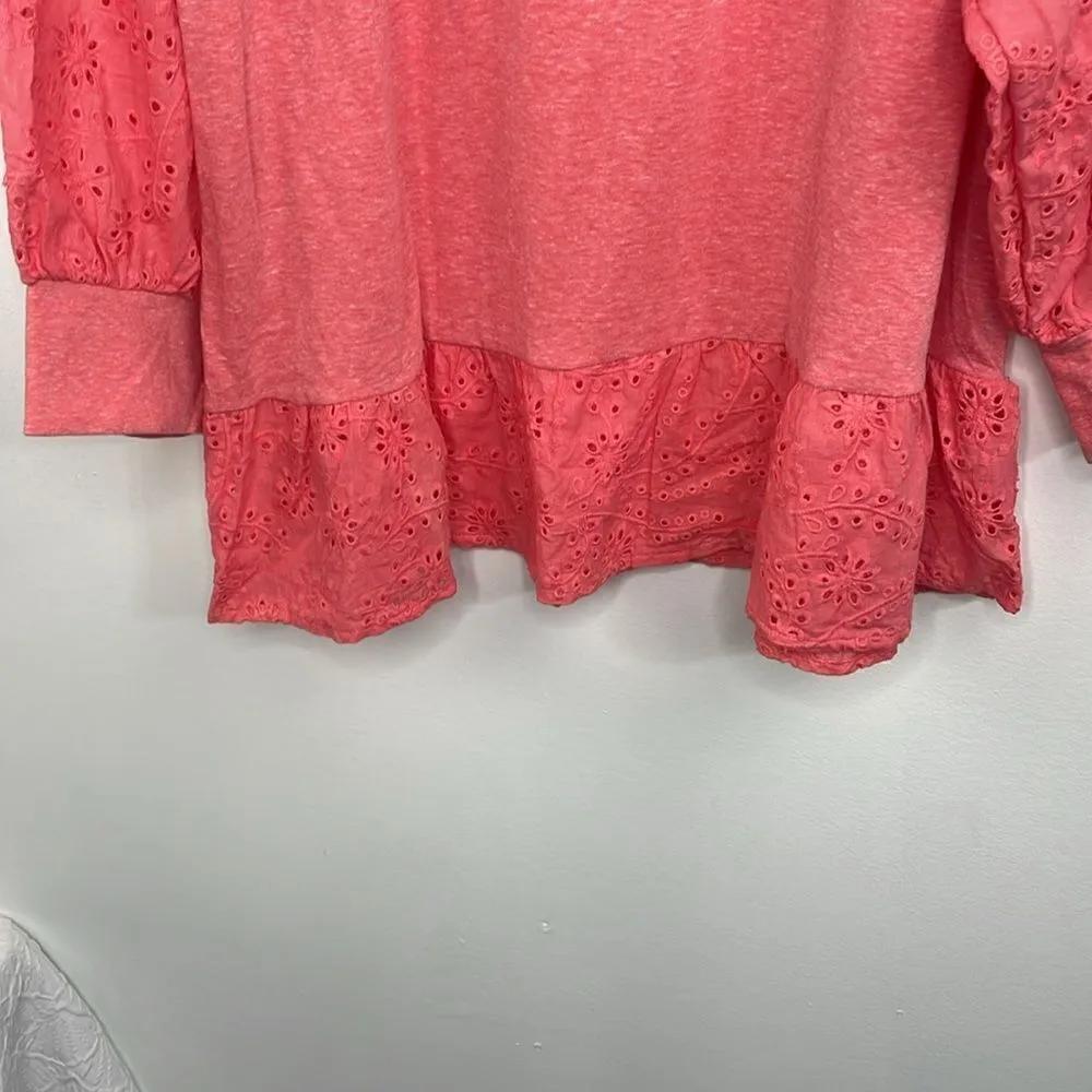 Suzanne Betro Weekender Boho eyelet scallop detail Peach v-neck bell sleeve 1X - Image 7