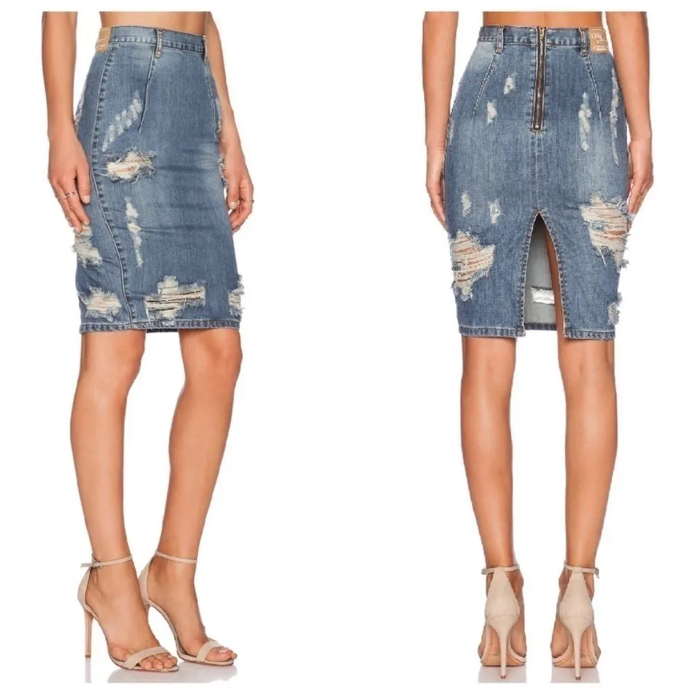 One Teaspoon Free denim Love Jean Skirt Distressed NEW - Image 4