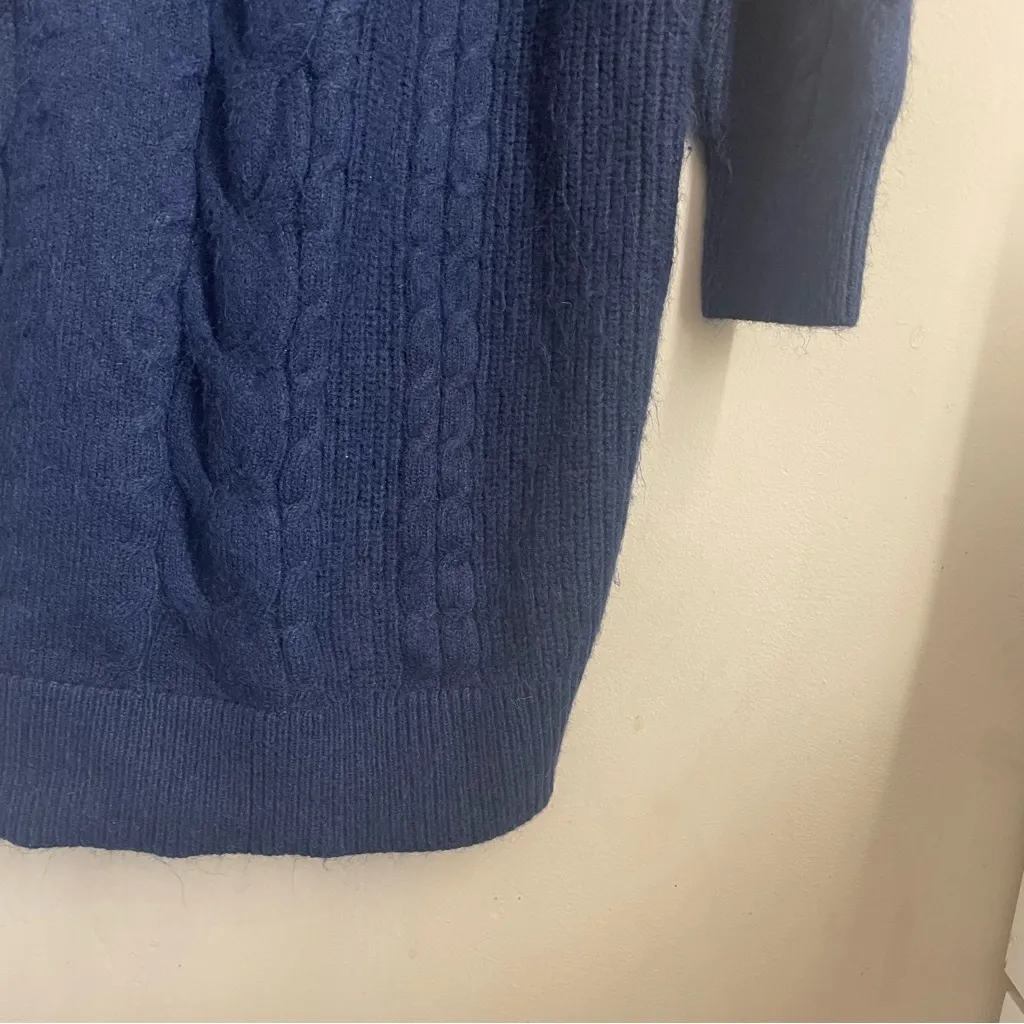 LOFT Navy Cable Knit Half Zip Sweater Dress XL Cozy Cotton Blend - Image 8