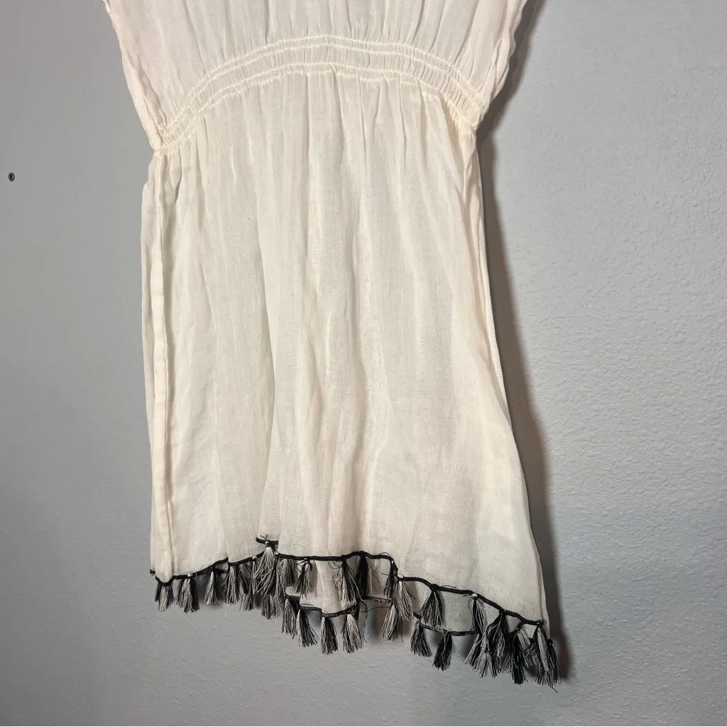 Athleta Swim Cover Up Cream Black Tassles Deep V Size XXS NWT - Image 6