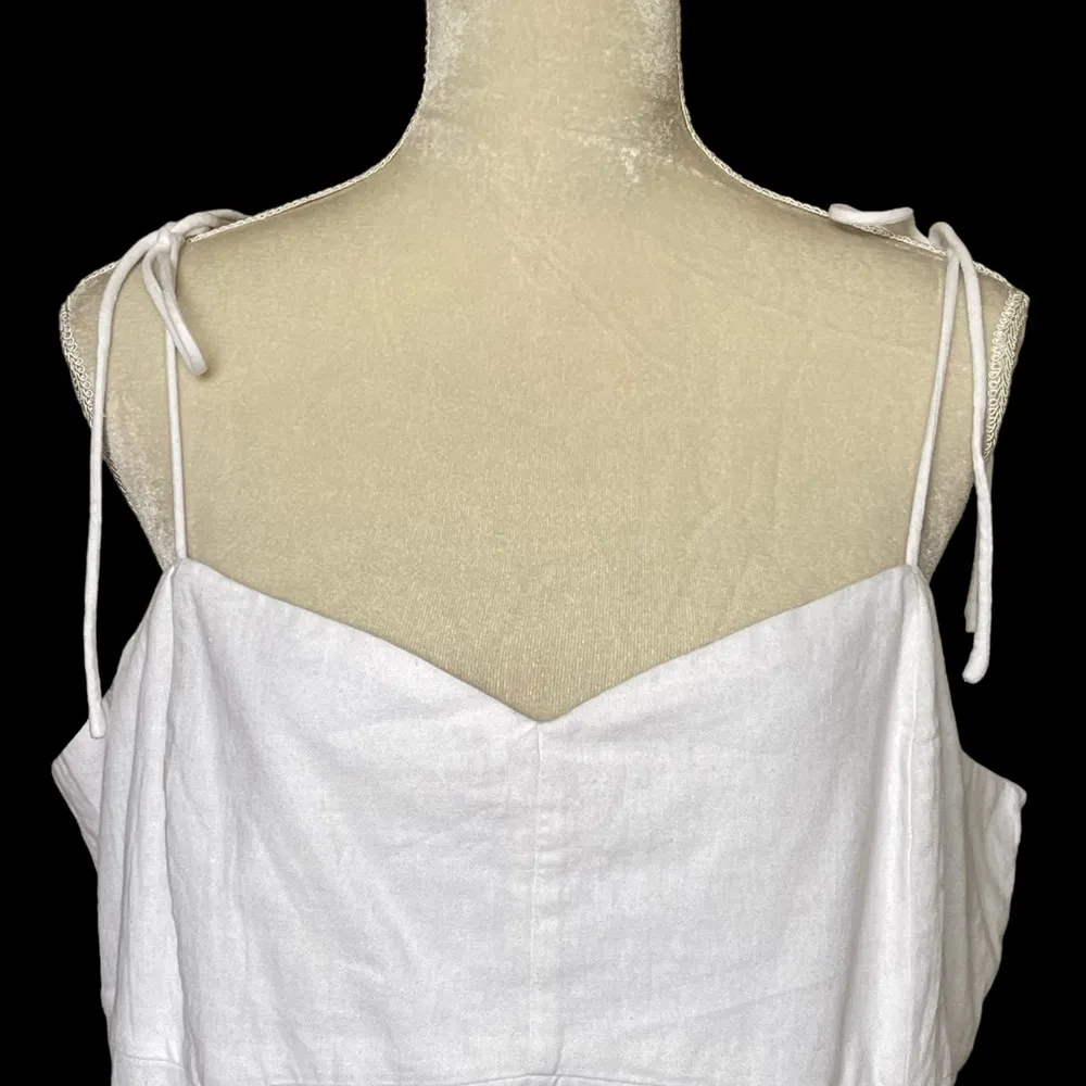 Women’s Linen Fitted Tie Shoulder Cropped Cami Plus Size XXL White - Image 4