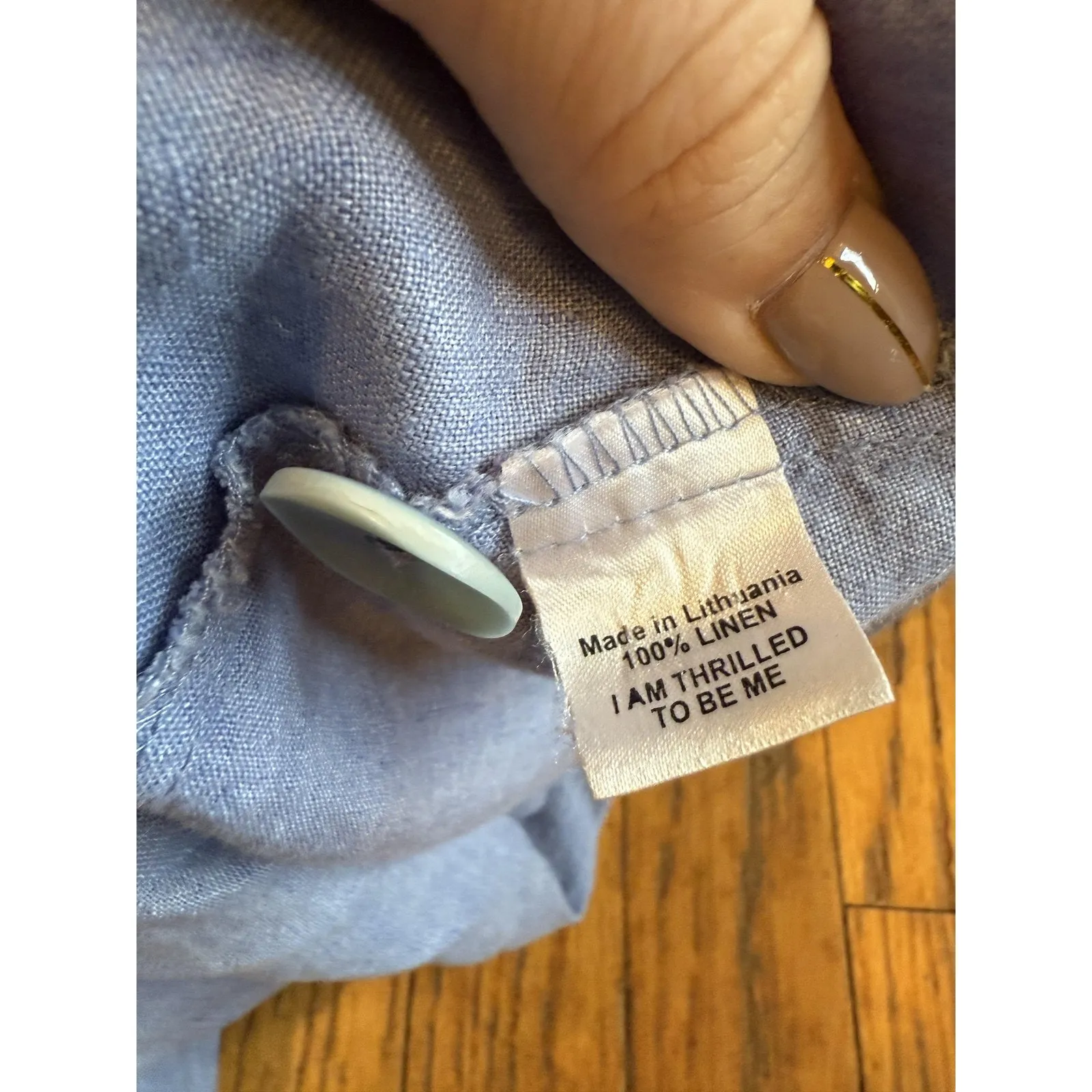 Flax  Shirt Womens Blue Linen Button Front Collared Long Sleeve High Low - Image 4