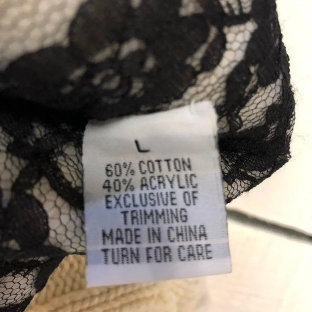 Cici Tash Sweater Vest Womens L Used Cream Blac Lace Cable Knit Black Size L - Image 9